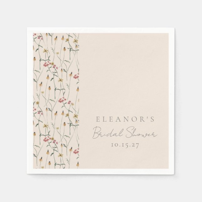 Weiße Wildblume Blumenbenutzerdefiniertes Brautpar Serviette (Vorderseite)