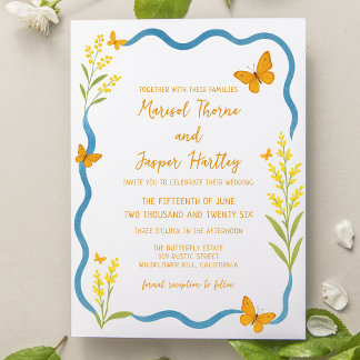 Weiße Wildblume Butterfly-Handgezeichnete Hochzeit Einladung
