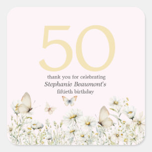 Weiße Wildblume, einfach 50. Geburtstag Quadratischer Aufkleber