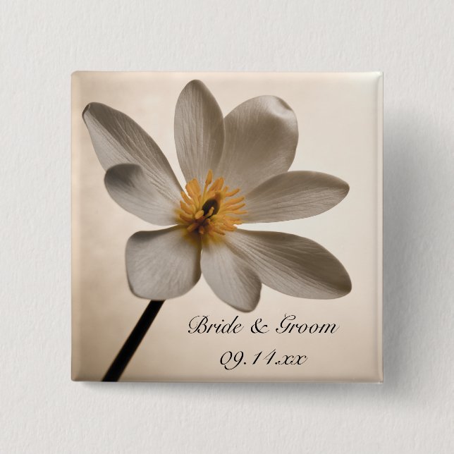 Weiße Wildblume Hochzeit Button (Vorderseite)