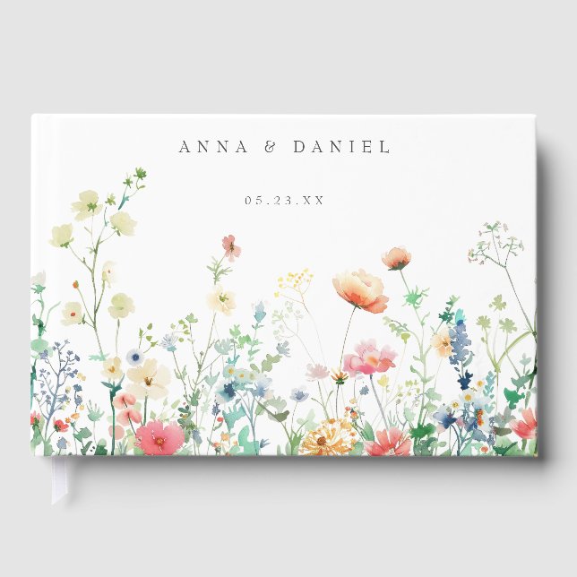 Weiße Wildblume Meadow Wedding Gästebuch (Vorderseite)