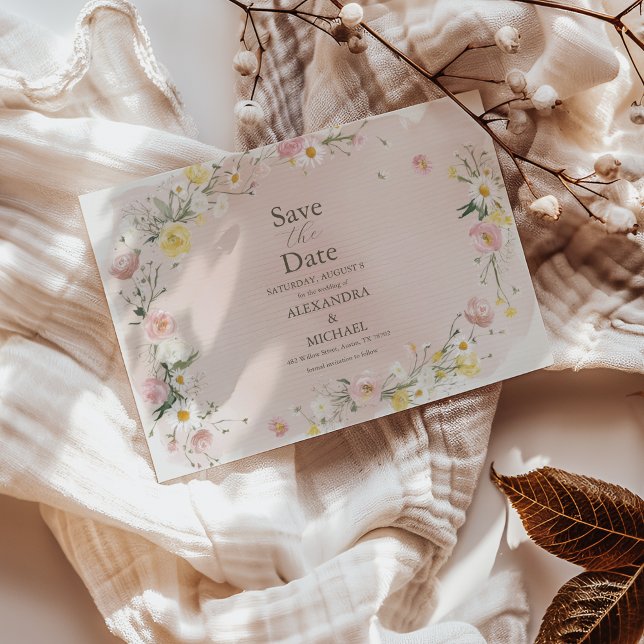 Weiße Wildblume Meadow Wedding Save The Date (Von Creator hochgeladen)