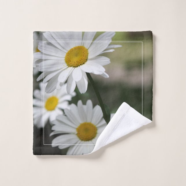 Weiße Wildblume mit dunkelgrün Badhandtuch Set (Waschlappen)