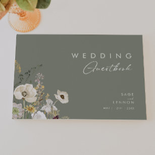 Weiße Wildblume   Sage Green Wedding Gästebuch