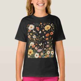 Weiße Wildblume Wiese mit Schmetterlingen T-Shirt