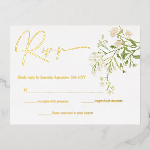 Weiße Wildblumen Botanische RSVP Karten Gold