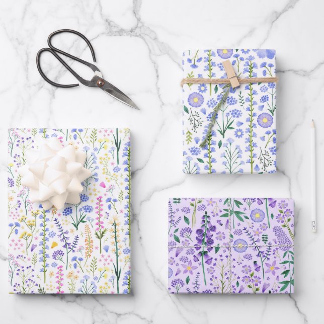 Weiße Wildblumen Hübsches Frühjahrsmuster Geschenkpapier Set (Vorderseite)