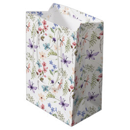 Weiße Wildblumen Muster Mittlere Geschenktüte