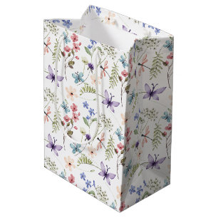 Weiße Wildblumen Muster Mittlere Geschenktüte