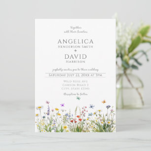 Weiße Wildblumen Schmetterlinge Hochzeit Einladung