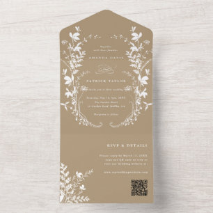 Weiße Wildblumen-Silhouette-Kranz-Hochzeit Tan All In One Einladung