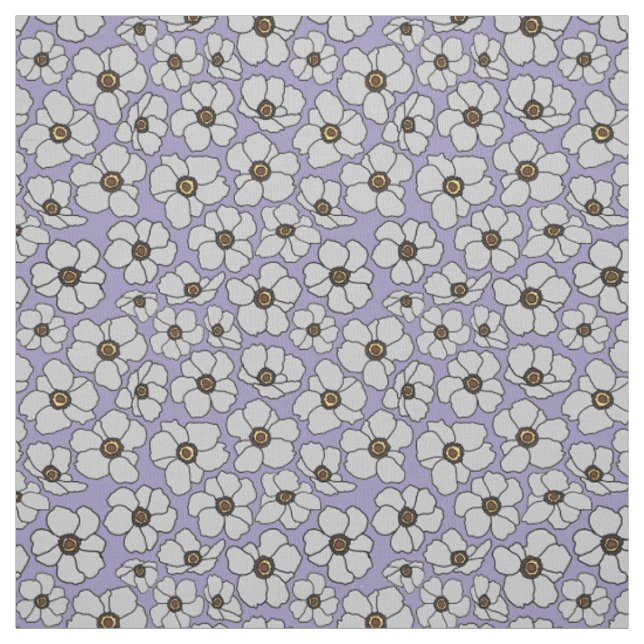 Weiße Windröschen-Anemonen auf Lavendel  Stoff (Muster)