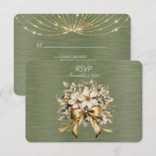 Weiße Winterbeere Grünes Blatt Goldband RSVP Karte