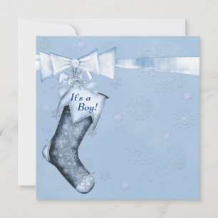 Weiße Winterblaue Schneeflocken Baby Jungen Dusche Einladung