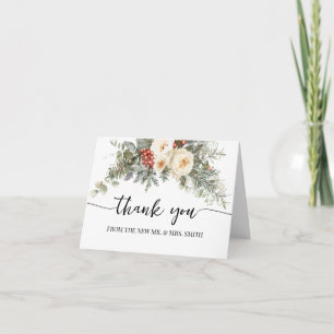 Weiße Winterblumen Hochzeit Danke Klappkarte