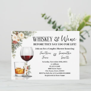Weiße Winterblumen-Whiskey- und Wein-Paar-Brautpar Einladung