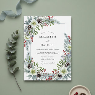 Weiße Winterkieferblüten Hochzeit Einladung