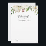 Weiße Winterpferde: Blumenzwiebelwörter der Weishe Hinweiskarte<br><div class="desc">Diese weiße Winterpferde florale Hochzeitsworte der Weisheitsratenkarte ist perfekt für eine moderne Hochzeit. Das Design besticht durch hübsche, von Hand gezeichnet, weiße Bäuche, die in hübsche Bouquets mit bordeauxfarbenen Buds und grünen Blätter eingefasst sind. Diese Karten sind ideal für Hochzeiten, Brautparty, Babydusche, Graduiertenfest u.v.m. Personalisieren Sie die Karten mit den...</div>