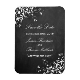 Weiße Wirbel auf Chalkboard-Hochzeit speichern das Magnet