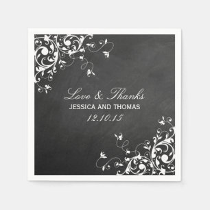 Weiße Wirbel auf Chalkboard Hochzeit von Napkins Serviette