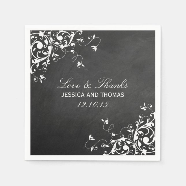 Weiße Wirbel auf Chalkboard Hochzeit von Napkins Serviette (Vorderseite)