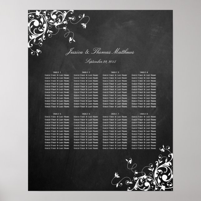 Weiße Wirbel auf Kopfbrett-Hochzeitstabelle Poster (Vorne)