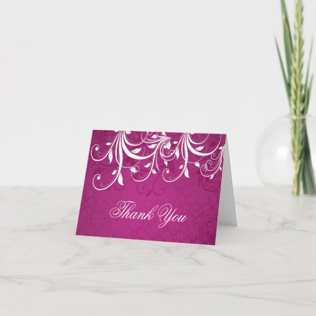 Weiße Wirbel auf magenta Wedding Vielen Dank Dankeskarte (Vorderseite)