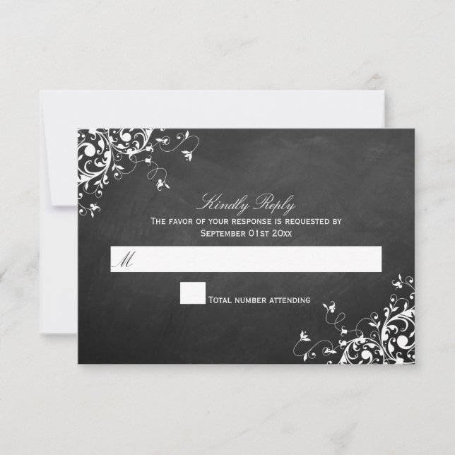 Weiße Wirbel auf RSVP-Karten für Hochzeiten auf Ch RSVP Karte (Vorderseite)