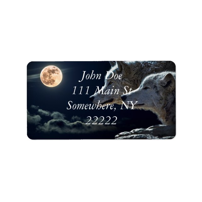 Weiße Wölfe im Vollmond Adressaufkleber (Vorne)