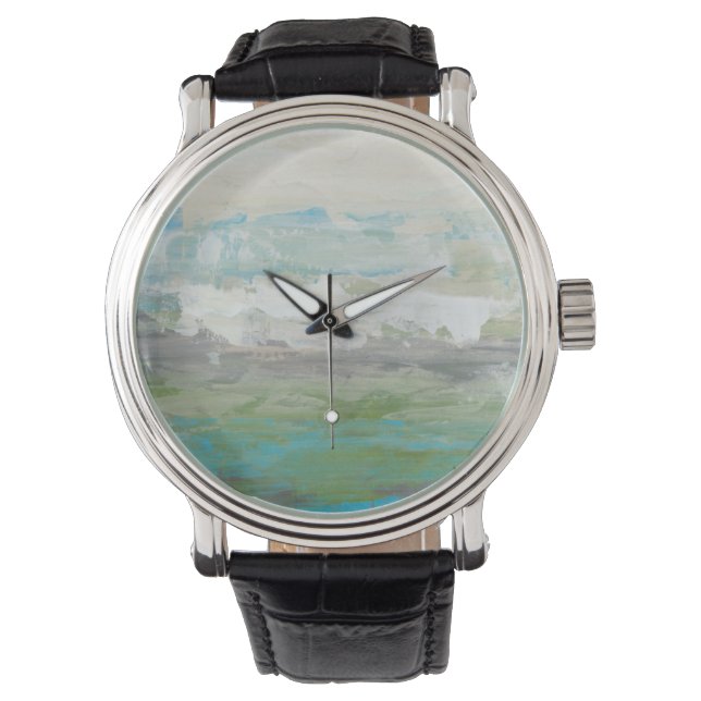 Weiße Wolken mit Blick auf die wunderschöne Landsc Armbanduhr (Vorderseite)