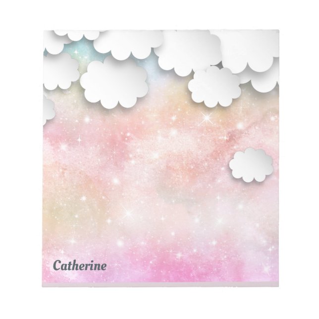 Weiße Wolken Pink Sky Dreamy 3D Papier Schneiden N Notizblock (Vorderseite)