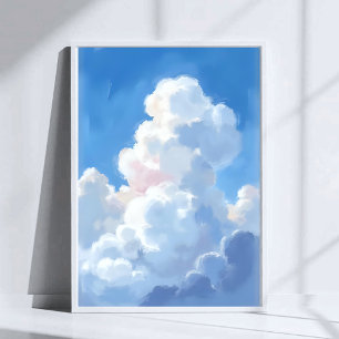 Weiße Wolken Schönes Blaues Himmel Aquarell Poster
