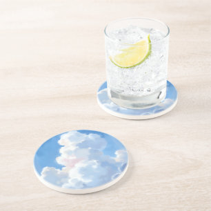 Weiße Wolken Schönes Blaues Himmel Wasserfarbe Getränkeuntersetzer