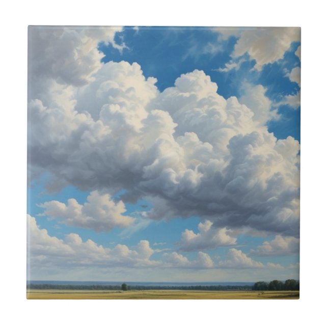 Weiße Wolken und klarer blauer Himmel Fliese (Vorderseite)
