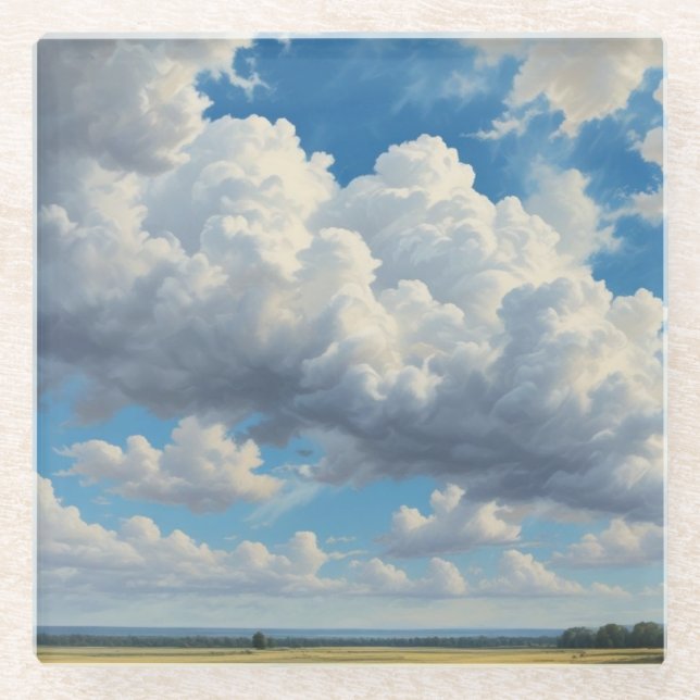 Weiße Wolken und klarer blauer Himmel Glasuntersetzer (Vorderseite)