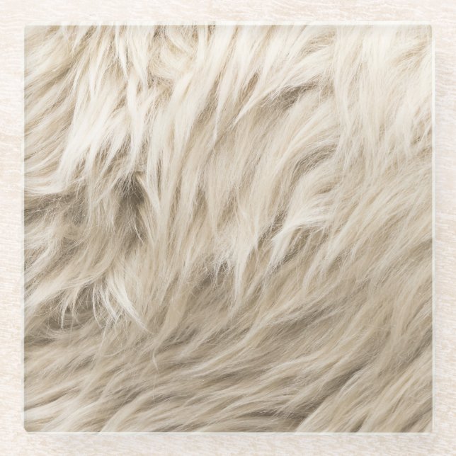 Weiße Wolle Fluffy Textur Hintergrund Glasuntersetzer (Vorderseite)