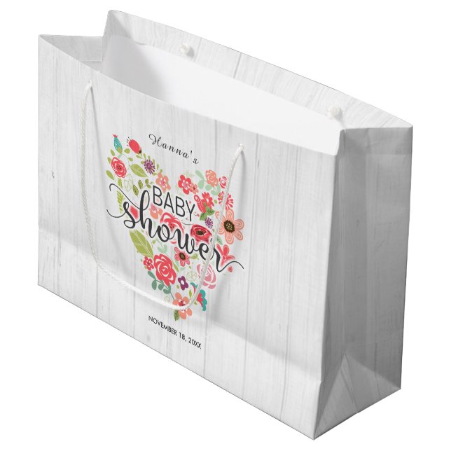 Weiße Wood & Pink Blütenmädchen Kinderdusche Große Geschenktüte (Vorderseite Schrägansicht)