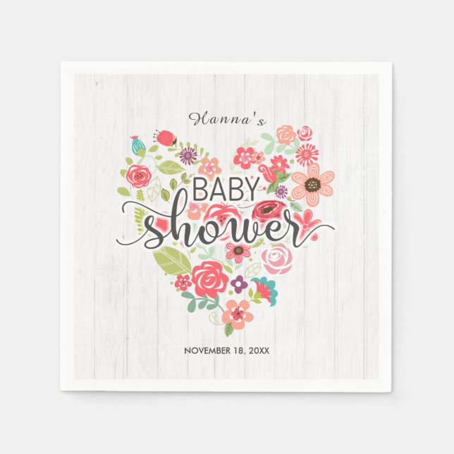 Weiße Wood & Pink Blütenmädchen Kinderdusche Serviette (Vorderseite)