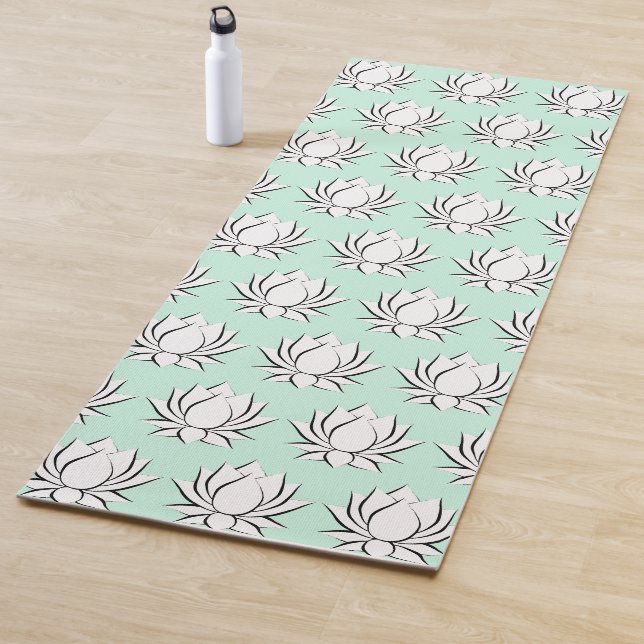 Weiße Yogamatze mit Lotus-Blume-Motivationsmuster Yogamatte (Beispiel)