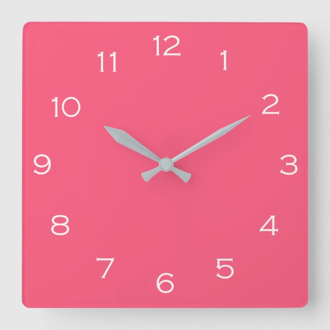 Weiße Zahlen auf rosa Wccn Quadratische Wanduhr (Vorderseite)