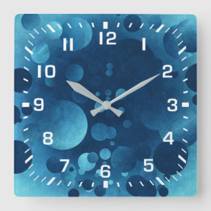 Weiße Zahlen / Grunge Blaue Geometrische Kreise Quadratische Wanduhr
