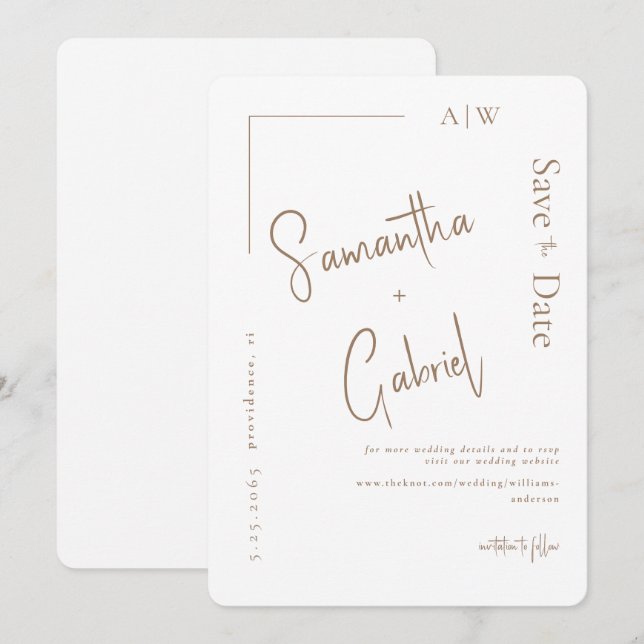 Weiße zeitgenössische Hochzeit retten das Datum Save The Date (Vorne/Hinten)