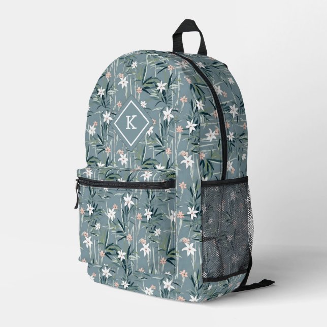 Weiße Zen-Blume Bedruckter Rucksack (Rückseitige Ecke Rechts)