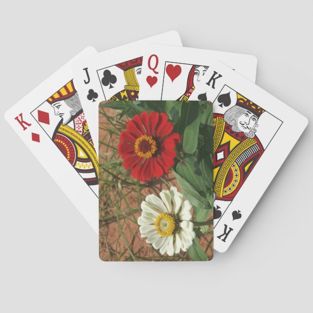 Weiße Zinnia und rote Zinnia Klassische Spielkarte (Rückseite)