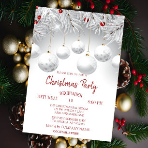 Weiße Zweige Kugeln Weihnachten Firmenparty Einladung