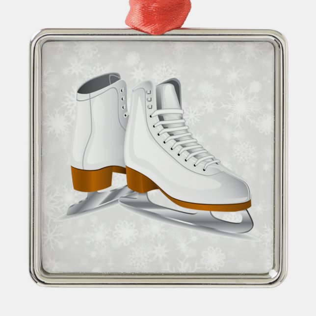 Weißeis-Skate Silbernes Ornament (Vorne)