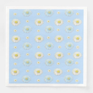 Weißen Gänseblümchen-Muster auf hellblauem Hinterg Serviette