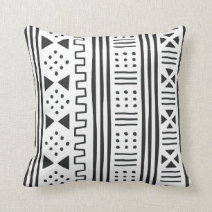 Weißer Afrikaner MudCloth des Schwarz- inspirier Kissen