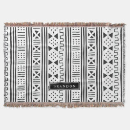 Weißer Afrikaner MudCloth des Schwarz-| inspiriert Decke