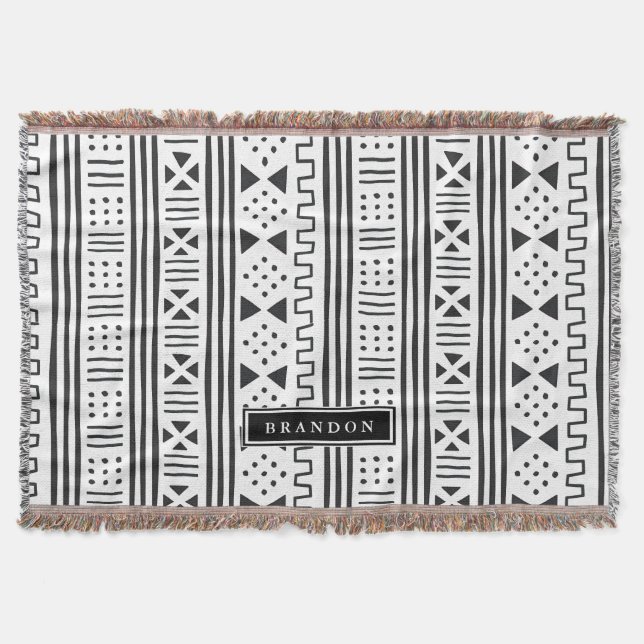 Weißer Afrikaner MudCloth des Schwarz-| inspiriert Decke (Vorderseite)